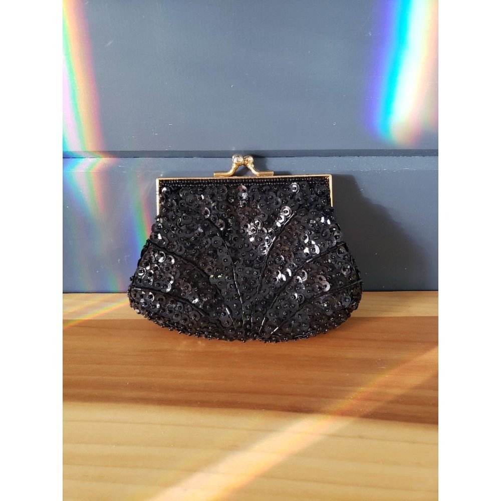 Vintage Black‎ Beaded Coin Purse